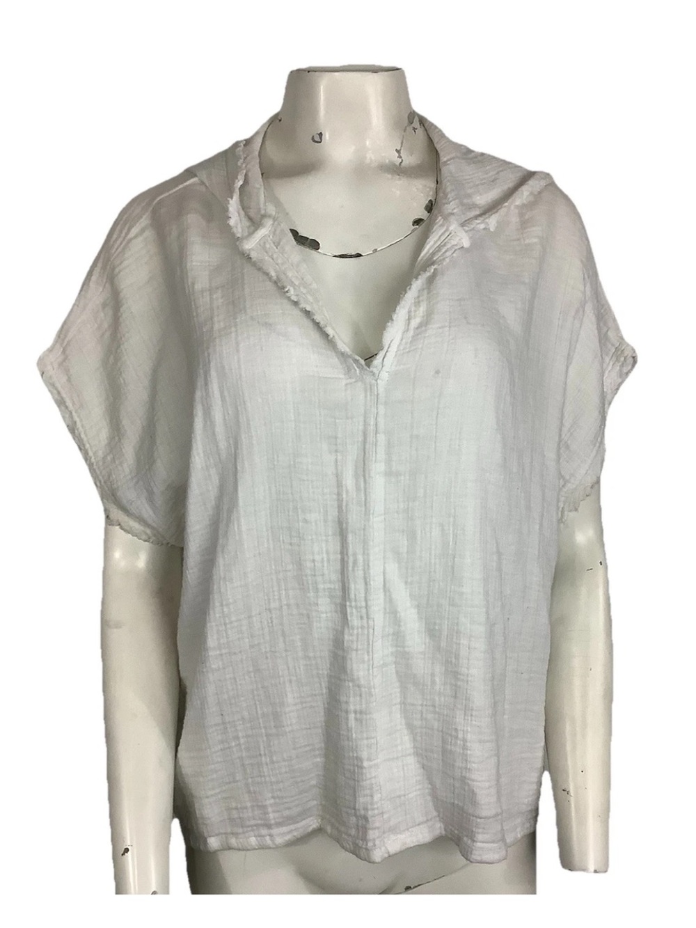 Lou & Grey Sz M 100% Cotton Gauze Hooded Beach Vacation Travel Tunic White